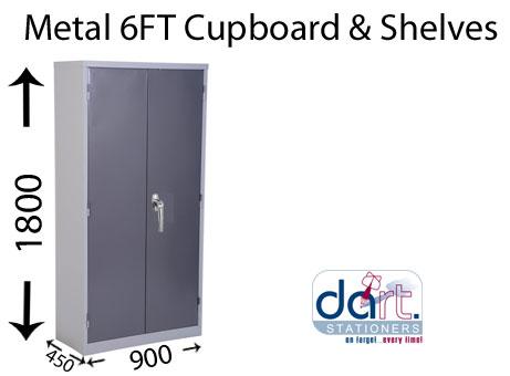 METAL 6FT CUPBOARD & SHELVES GREY