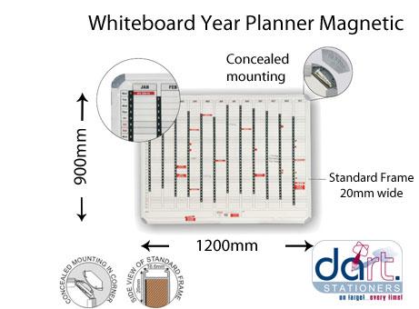 WHITEBOARD YEAR PLANNER MAGNETIC 1200X900