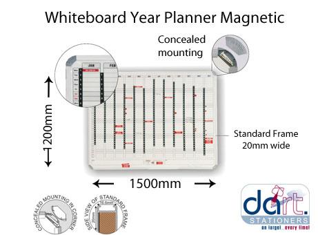 WHITEBOARD YEAR PLANNER MAGNETIC 1500X1200